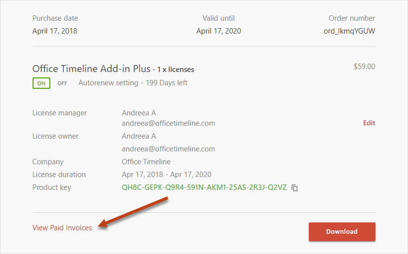 office timeline plus edition key