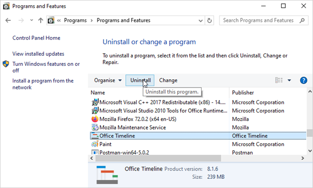 uninstall-office-timeline-control-panel