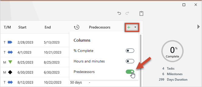 add-predecessors-column-office-timeline-free