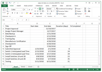 How to change all dates on the timeline when the project is rescheduled
