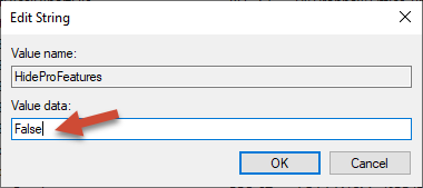 change-hideprofeatures-registry-key-to-false
