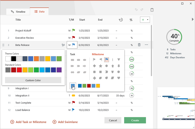 data-view-add-milestones-and-tasks-change-shapes-and-colors