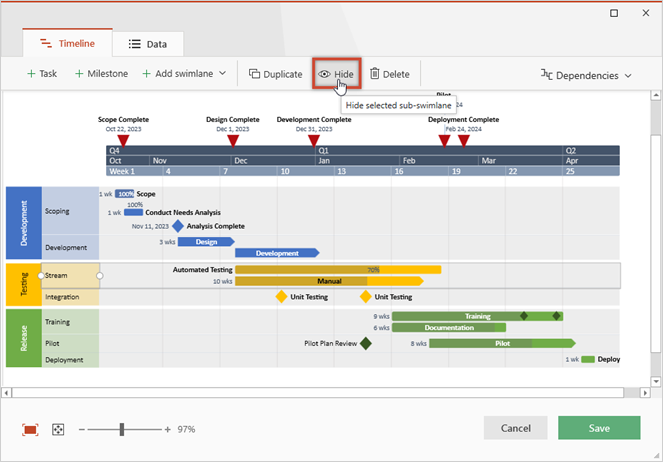 hide-sub-swimlane-timeline-view-office-timeline-add-in