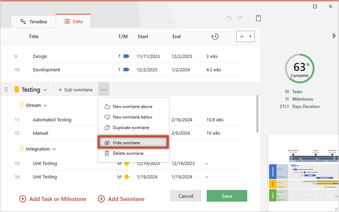 hide-swimlane-or-sub-swimlane-office-timeline-add-in