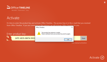 Product key entered is invalid