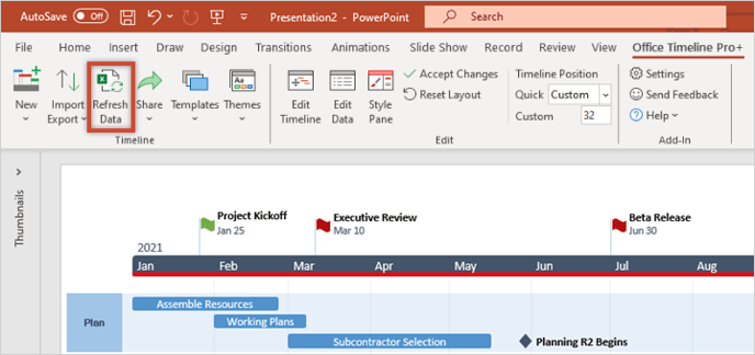 refresh-data-button-office-timeline-ribbon