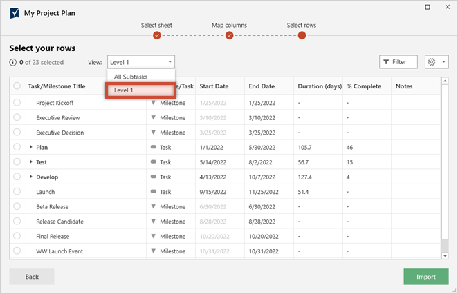 select-hierarchy-level-smartsheet-import-office-timeline